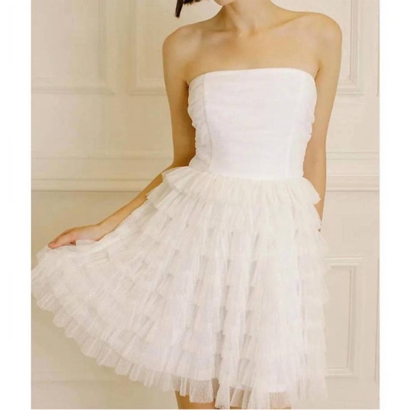 STORIA carrie tulle strapless dress in white - Picture 2 of 9